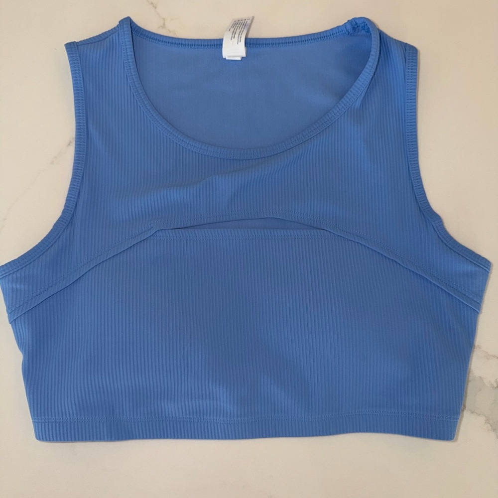 Yogalicious Vortex Rib Hallie Sports Bra Blue Large Athleisure Workout